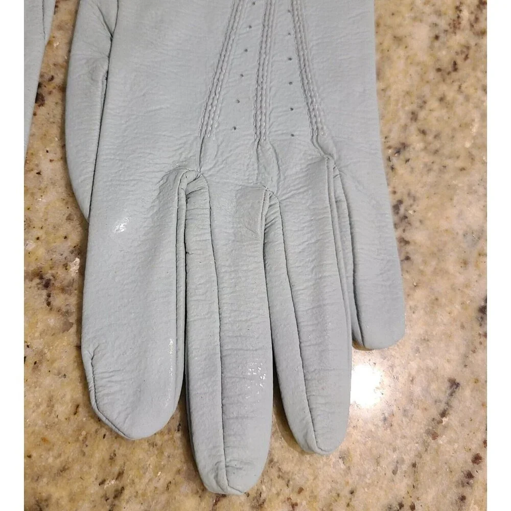 Vintage Size S Sage Green Faux Leather Lined Gloves *cracking* Read
